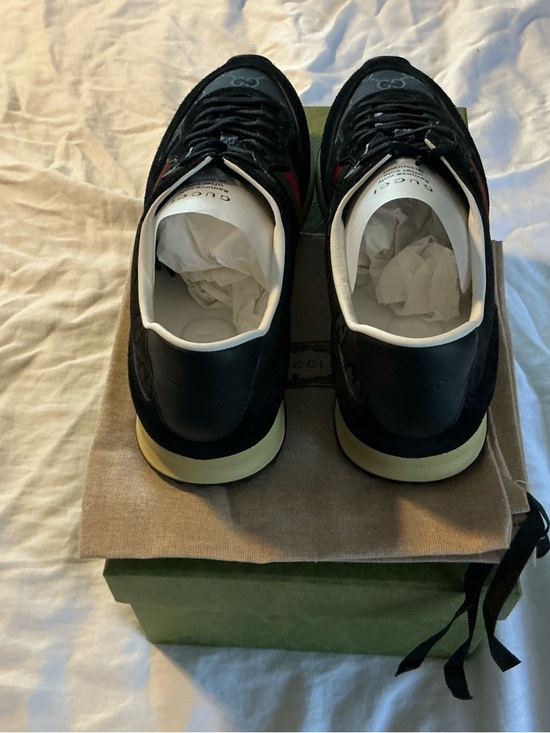 Gucci Black Suede & GG Canvas Sneakers with Green-Red Web - Picture 3 of 6